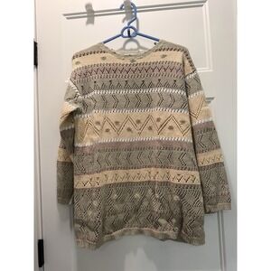 Vtg Sigred Olsen Pointelle Knit Sweater Ramie Cotton Earth Tone Cottagecore SM